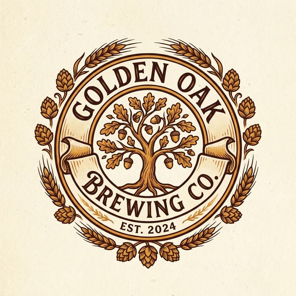 Vintage craft brewery logo for GOLDEN OAK BREWING CO...