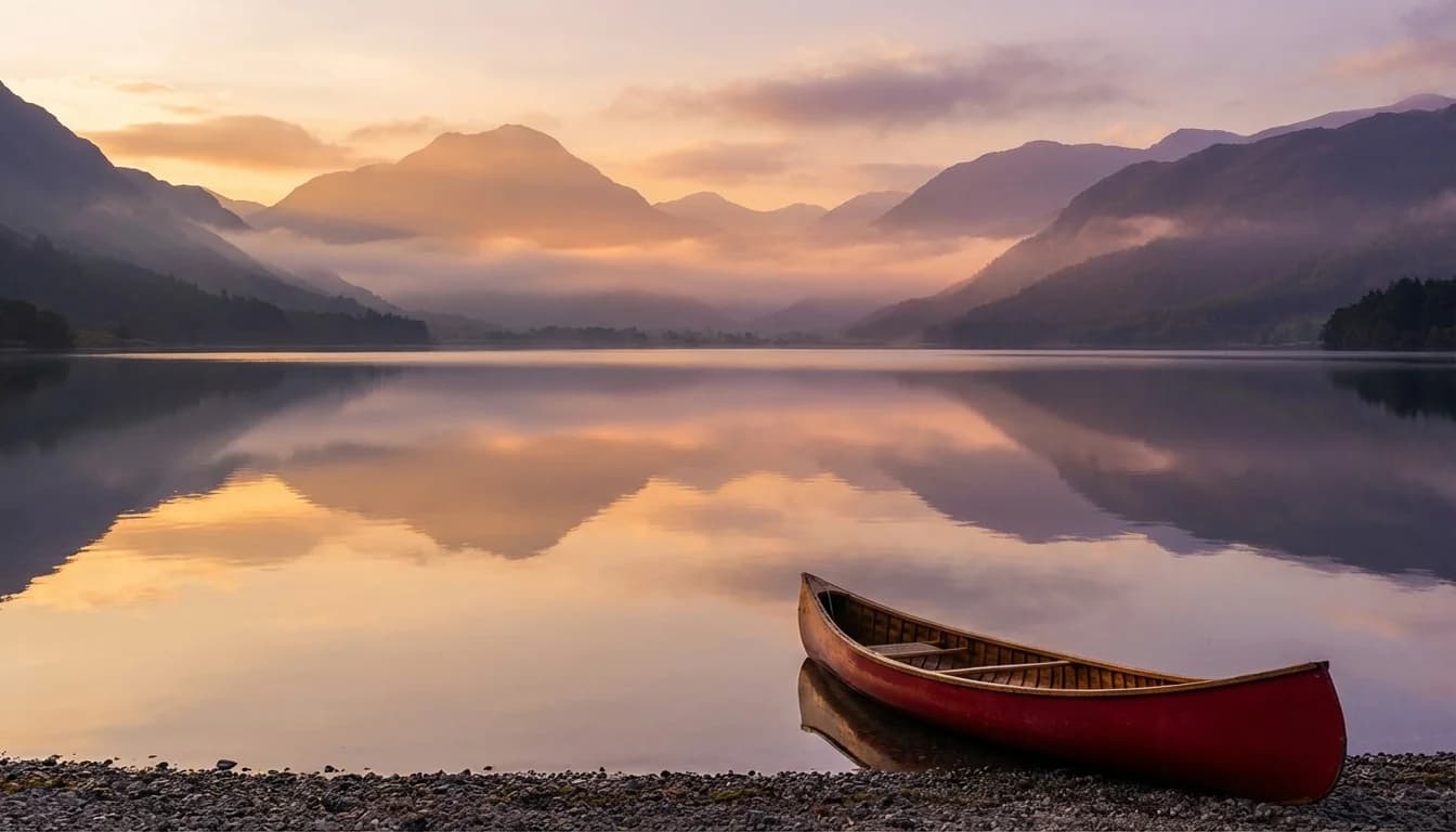 Ethereal misty mountain landscape at sunrise...