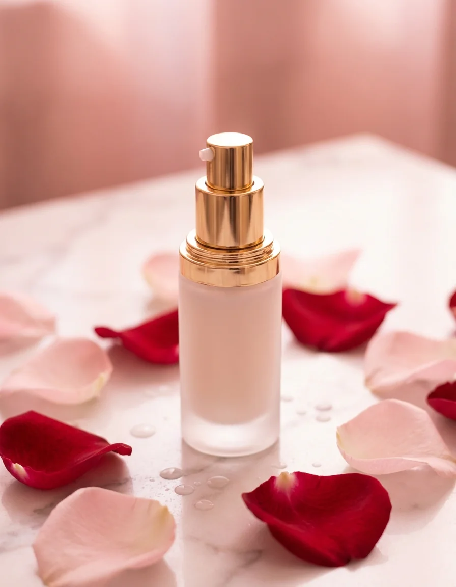 Luxury skincare serum bottle in frosted glass...